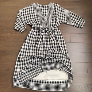 J. Crew XS black & white check midi dress.